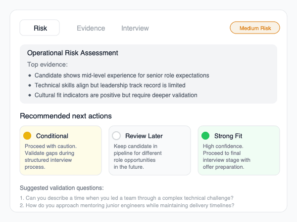 Kendrai full decision output with risk assessment and evidence breakdown